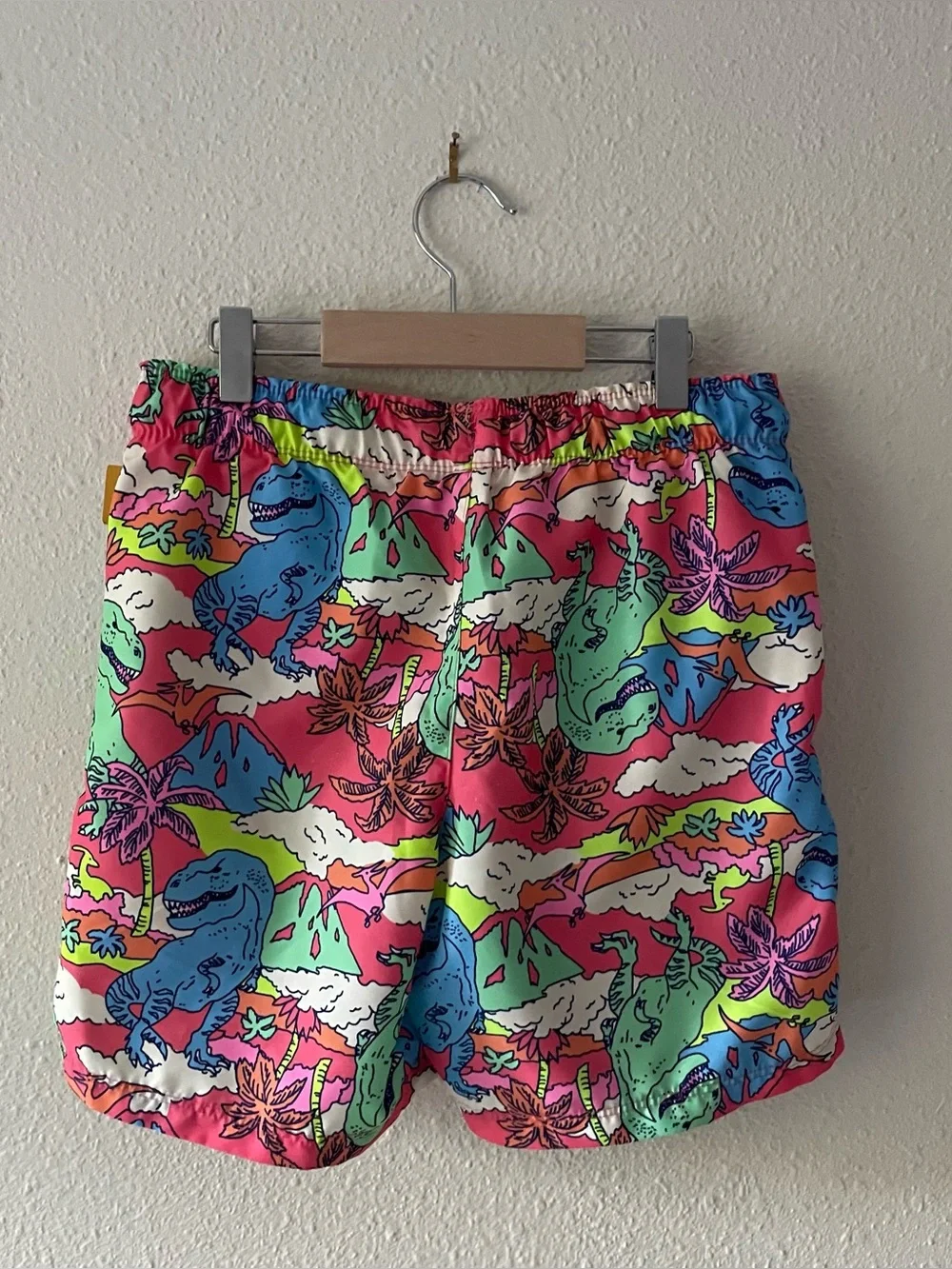 NWT Cat & Jack Boys XL 14 Dinosaur Swim Trunks Pink Tropical UPF 50+ Beach